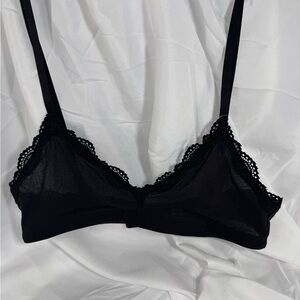 aerie Black Lace Trim Bralette - Sheer Panel Comfort